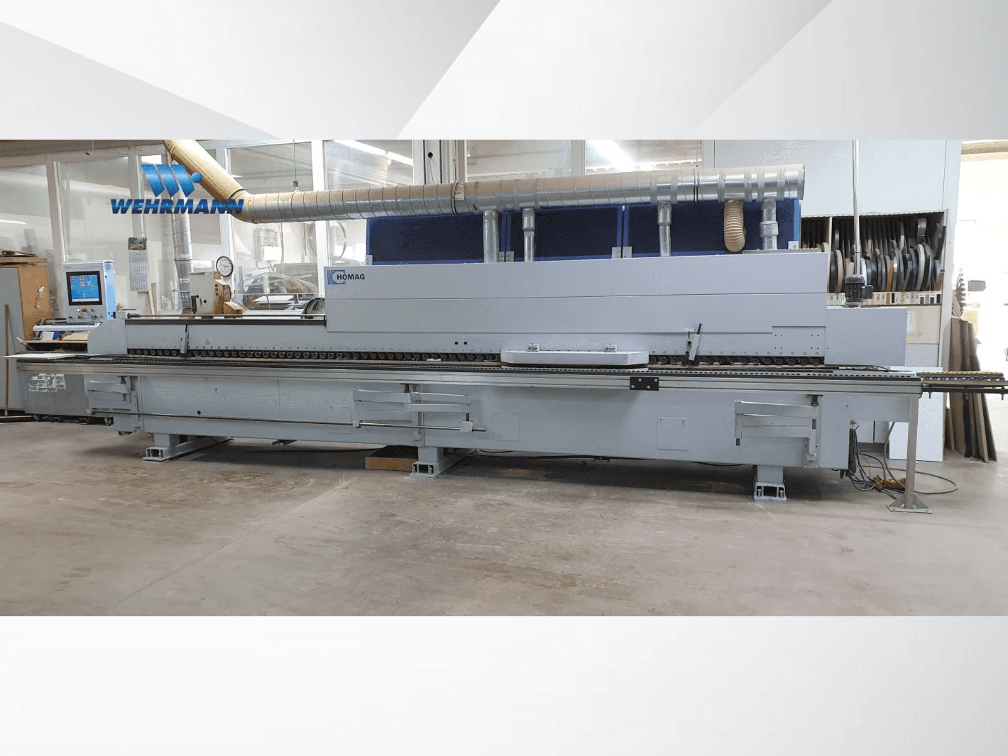HOMAG Optimat KAL210/6/A20/S2 kantenlijmmachine in zijaanzicht, met bedieningspaneel en transportband. Ideaal voor houtbewerking.