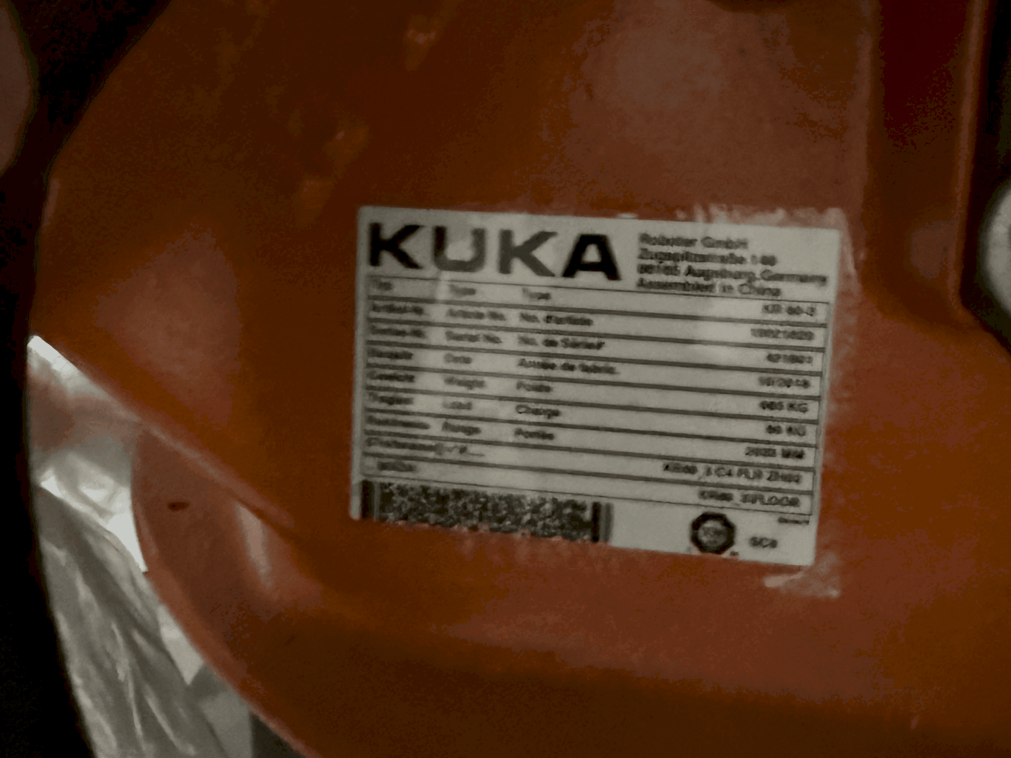 Naambord van KUKA KR16-2 machine